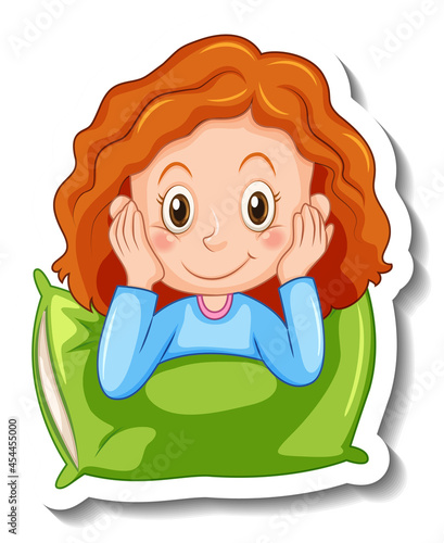 Sticker template with a girl smiling isolated