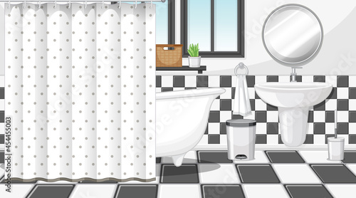 Bathroom interior with furniture in black and white theme