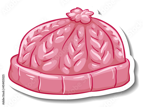 A sticker template with a pink beanie hat isolated