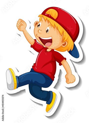 Sticker template with a boy cartoon character isolated