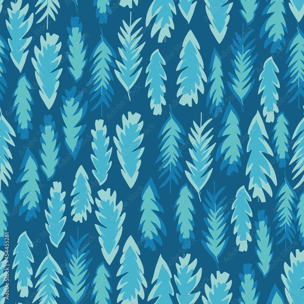Blue with light blue leaf like shapes seamless pattern background design.