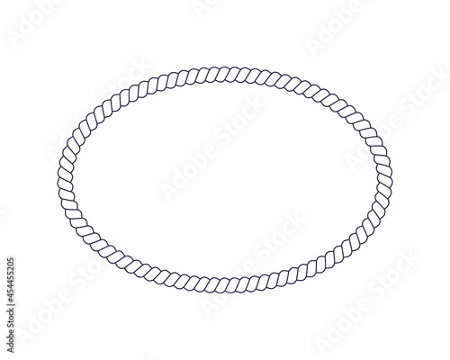 Oval rope frame for photo or picture in retro yacht style. Nautical design element for print and decoration. Maritime theme. Vector illustration.