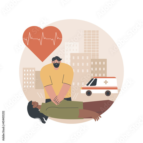CPR abstract concept vector illustration. Cardiopulmonary resuscitation, CPR, emergency procedure, chest compressions, ambulance, artificial ventilation, first aid training abstract metaphor.