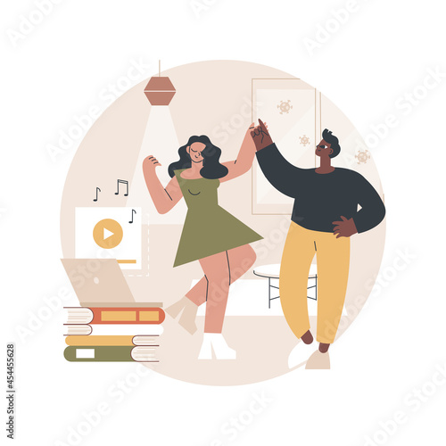 At-home dance class abstract concept vector illustration. Home dance quarantine training platform, online lesson, relief stress, live streaming, stay home, social distance abstract metaphor.