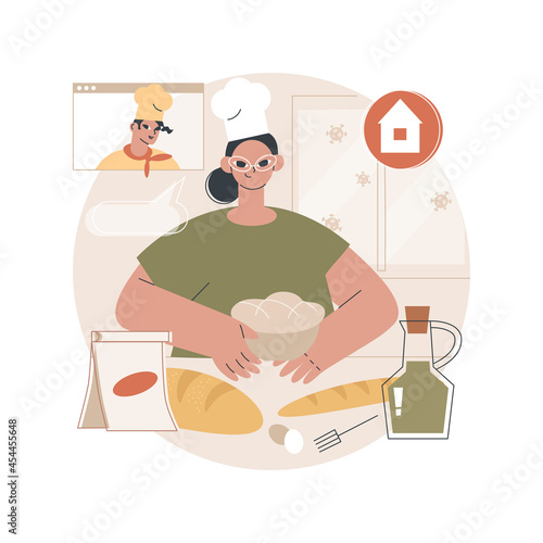 Baking bread abstract concept vector illustration. Quarantine cooking, family recipe, baking yeast, stay at home, social distancing, stress relief, watch video tutorial abstract metaphor.