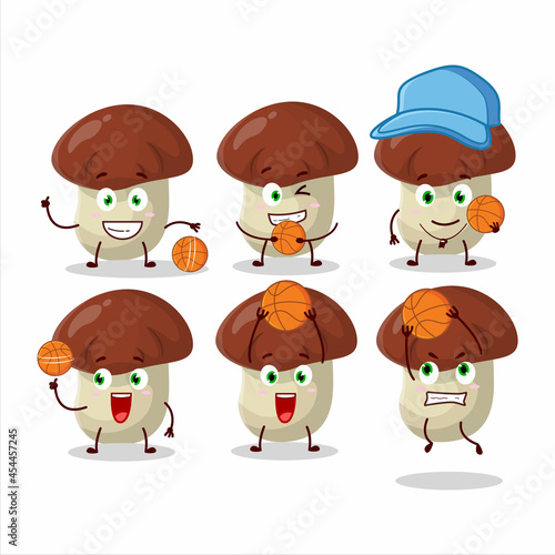 Talented bolete cartoon character as a basketball athlete