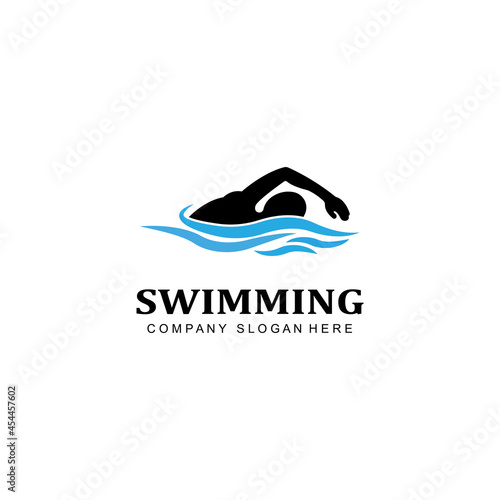swimming pool logo vector icon, swimmer athlete, concept inspiration