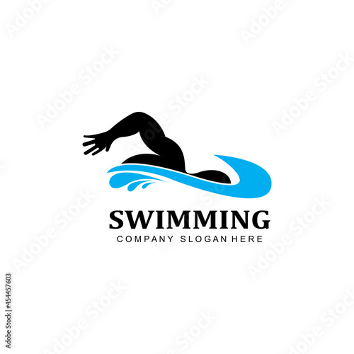 swimming pool logo vector icon, swimmer athlete, concept inspiration