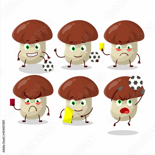 Bolete cartoon character working as a Football referee
