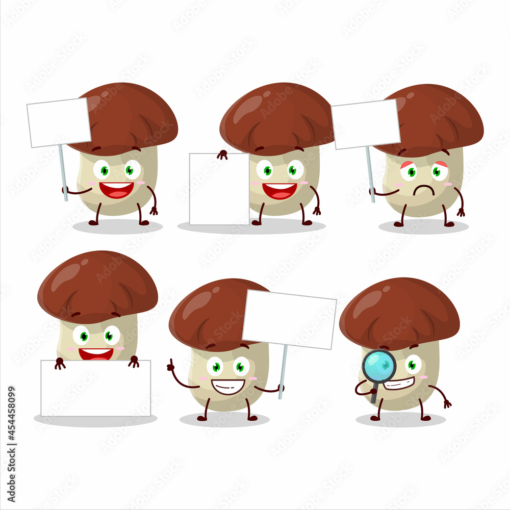 Bolete cartoon in character bring information board Bolete cartoon in character bring information board