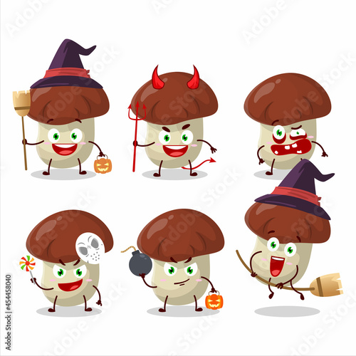 Halloween expression emoticons with cartoon character of bolete