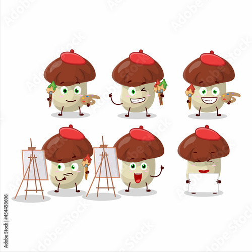 Artistic Artist of bolete cartoon character painting with a brush