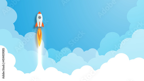 Fotografia Rocket Launch illustration, startup business concept idea