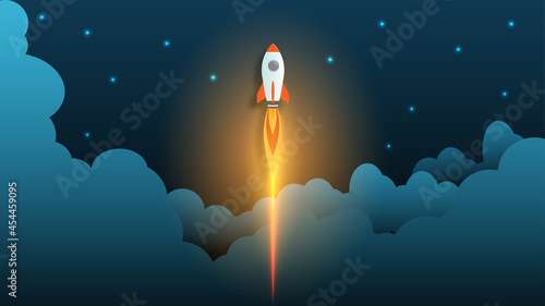 Fototapeta Naklejka Na Ścianę i Meble -  Rocket Launch illustration, startup business concept idea. vector illustration  