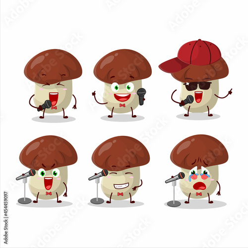 A Cute Cartoon design concept of bolete singing a famous song