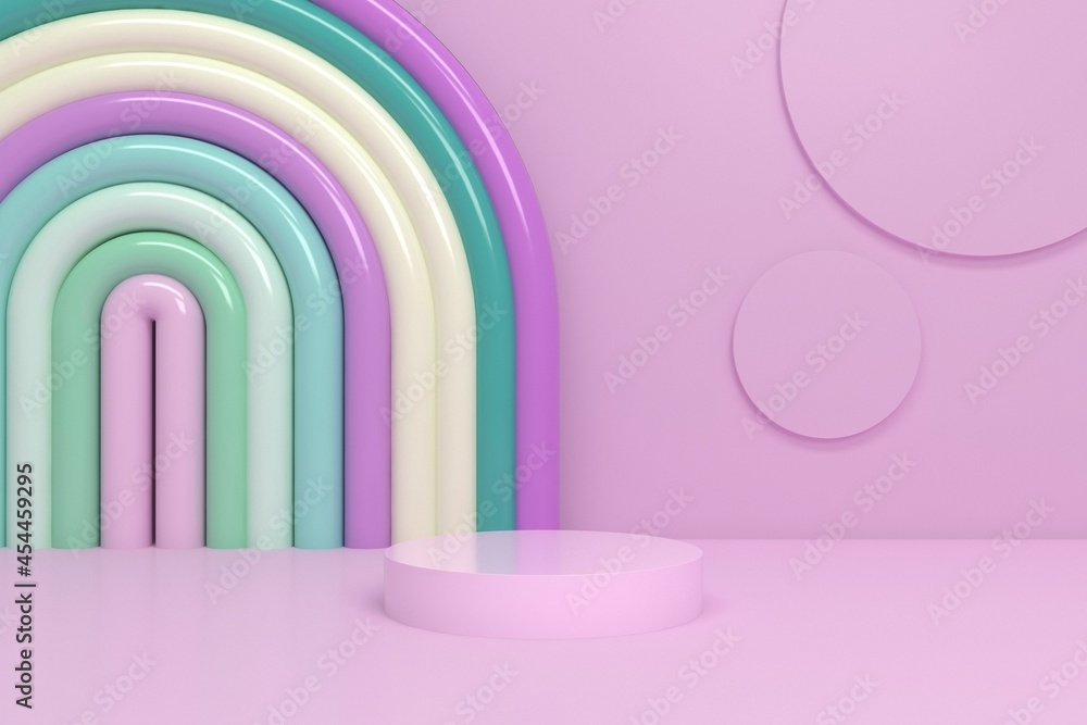 Fototapeta premium minimal pastel color background, minimalist mockup for podium display or showcase, 3d rendering. 