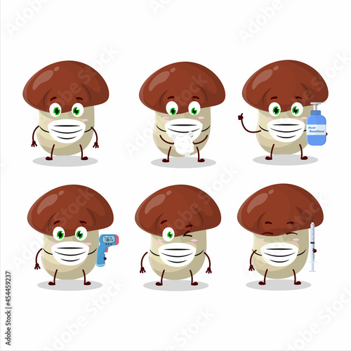 A picture of bolete cartoon design style keep staying healthy during a pandemic