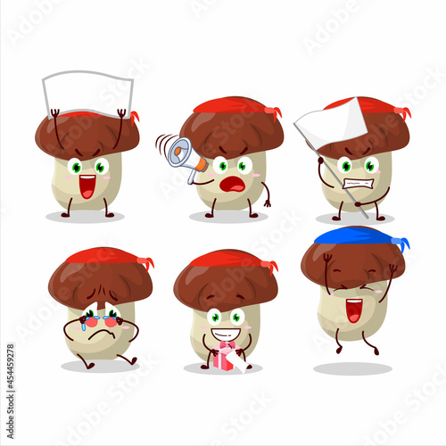 Mascot design style of bolete character as an attractive supporter