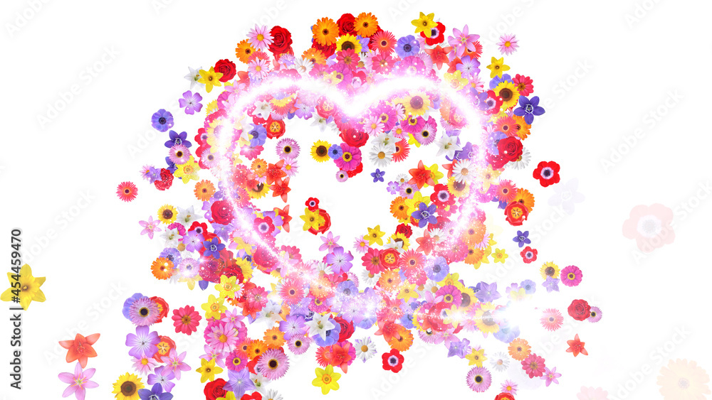 Obraz premium Heart Flower Mix Glitter Sparkling Particles Love Fireworks 3D illustration.