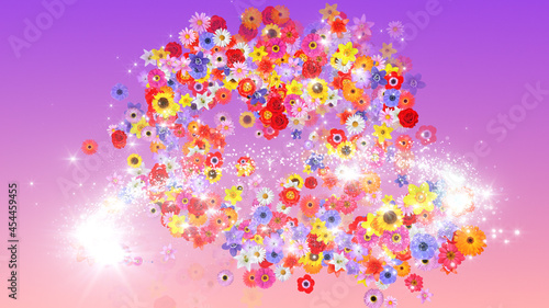 Heart Flower Mix Glitter Sparkling Particles Love Fireworks 3D illustration.