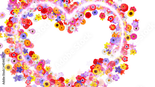 Heart Flower Mix Glitter Sparkling Particles Love Fireworks 3D illustration.