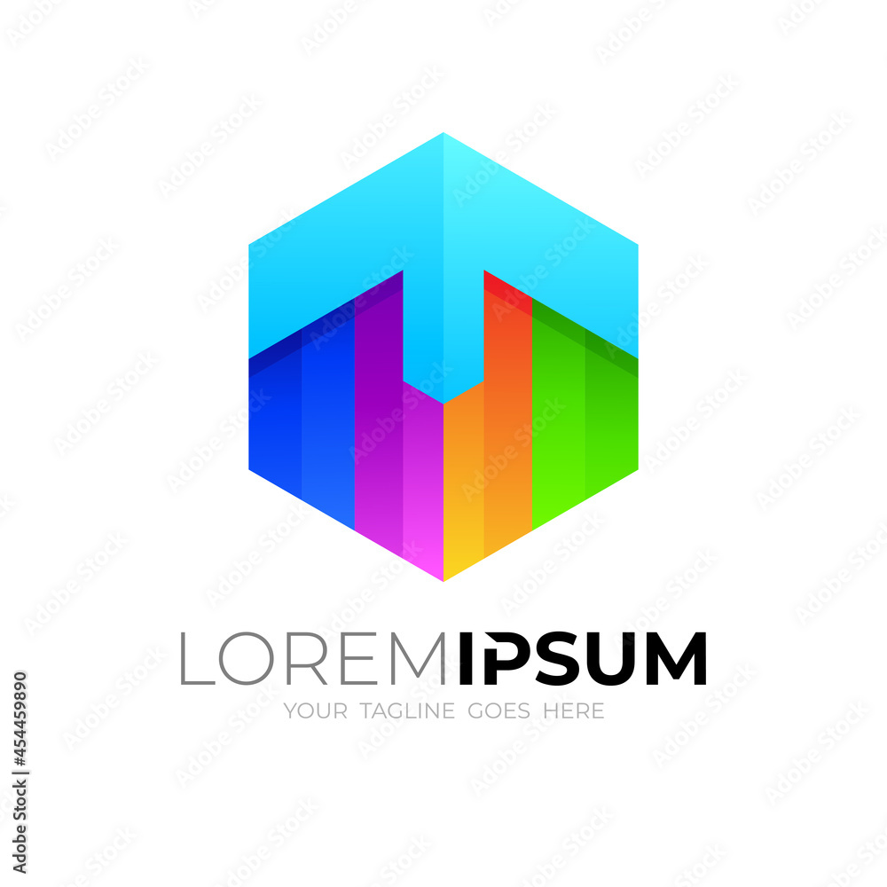 Abstract hexagon logo and arrow design colorful Abstract hexagon logo and arrow design colorful