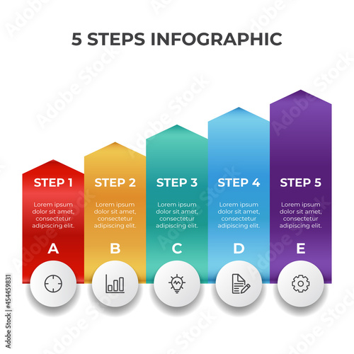 infographic element vector with 5 steps, options, bullets, list, arrow chart diagram