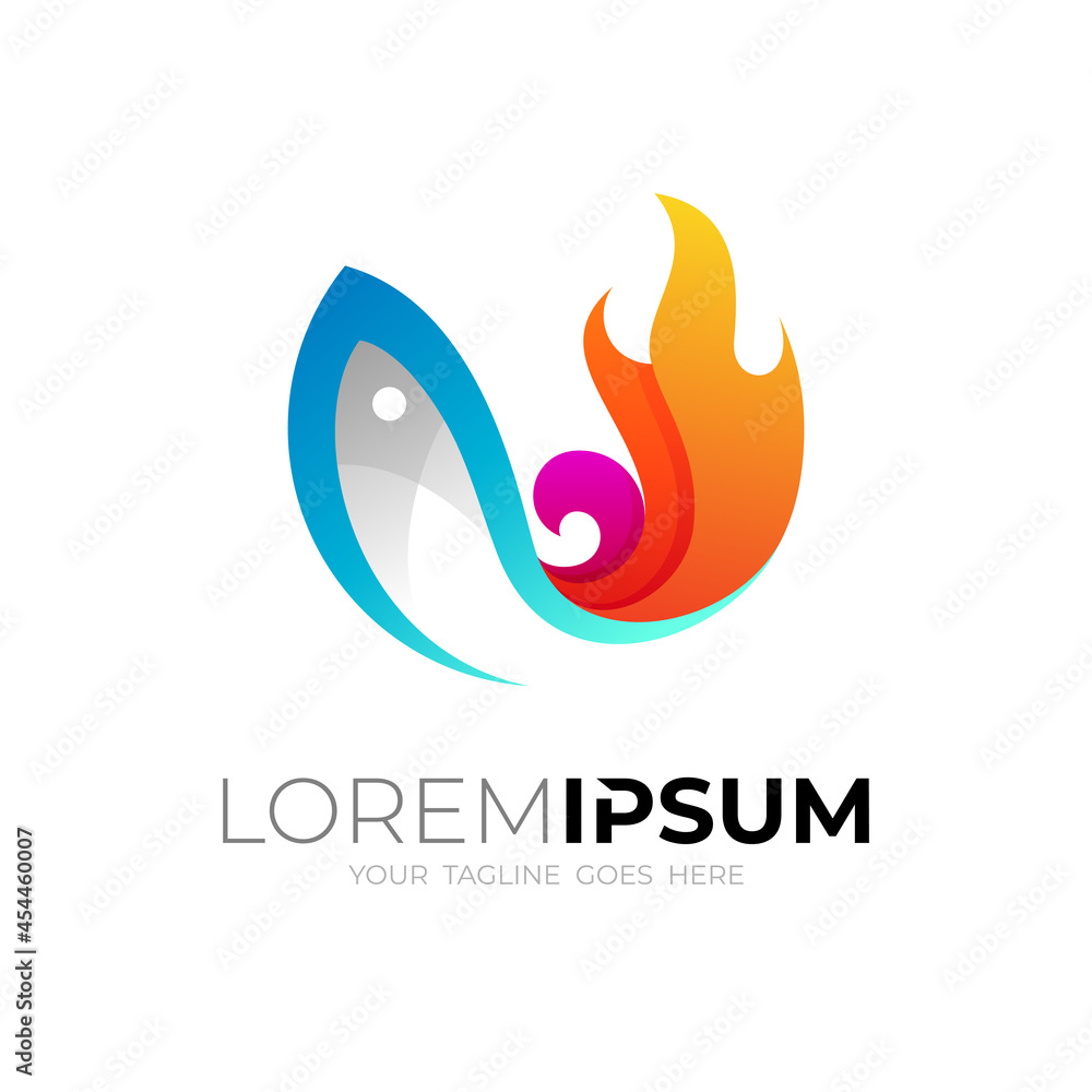 Fish and fire logo combination, restaurant icons Fish and fire logo combination, restaurant icons