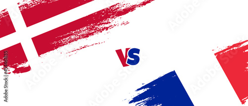 Creative Denmark vs France brush flag illustration. Artistic brush style two country flags relationship background