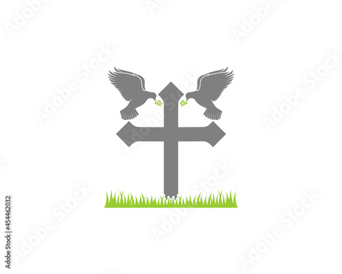 Flying pigeon on the christian cross
