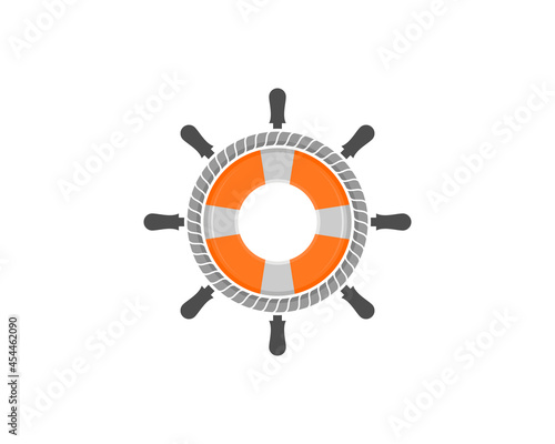 Ship steering wheel with life buoy in the middle