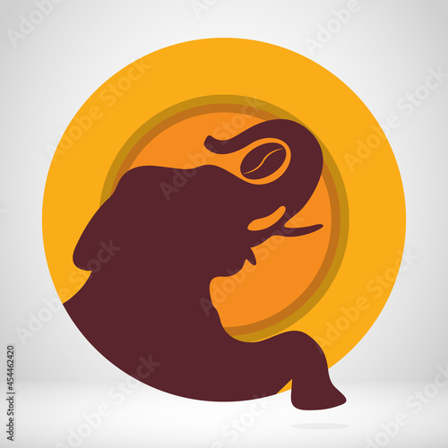 Elephant Coffee Logo. Coffee Bean Logo. Elephant in Circle Sign Emblem