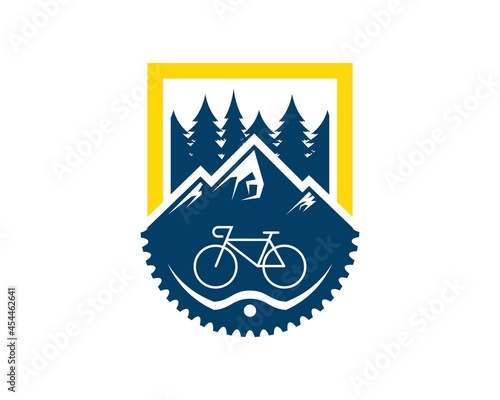 Rectangle shape with mountain and bicycle gear