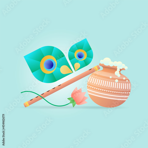 Happy krishna janmashtami social media banner with flute and makhan matki