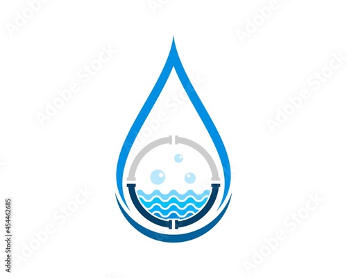 Abstract water drop with circular pipe and wave pattern inside