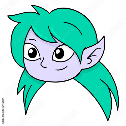 beautiful smiling face female elf monster, doodle icon drawing
