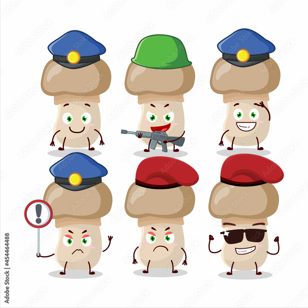 A dedicated Police officer of button mushroom mascot design style A dedicated Police officer of button mushroom mascot design style