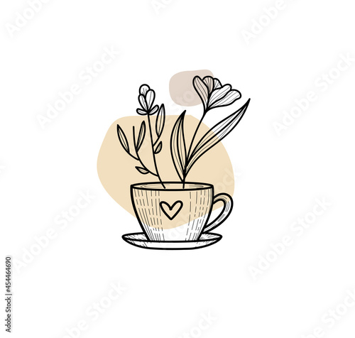coffee cup with floral outline vector