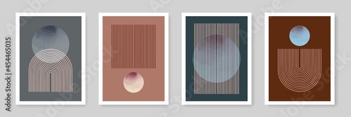 Mid Century Modern Art Set Bohemian Style with Textures and Lines Element. Minimalist Trendy Contemporary Design Perfect for Wall Art, Prints, Social Media, Posters, Invitations, Branding Design.