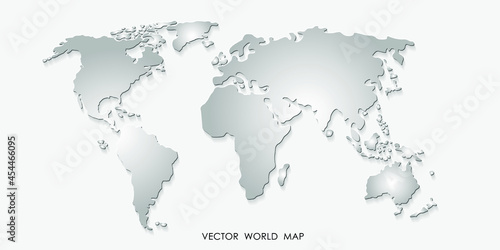 3D Map of the World in Grey Color with Shadow Isolated on White Background. Vector Illustration