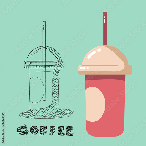vector set of beverage cup. ice coffee in plastic cup cartoon vector and illustration