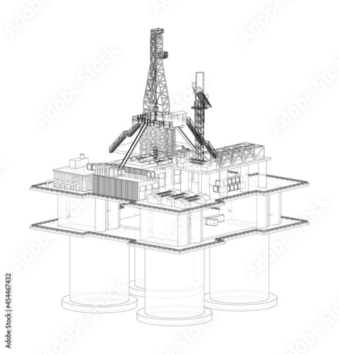 Offshore Oil Rig. Vector rendering of 3d