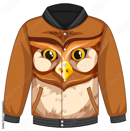 Front of bomber jacket with owl face pattern