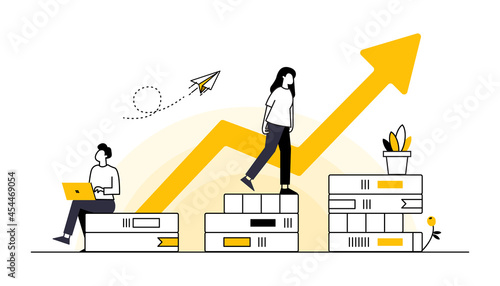 E-learning, online education at home. Modern vector illustration concepts for website and mobile website development