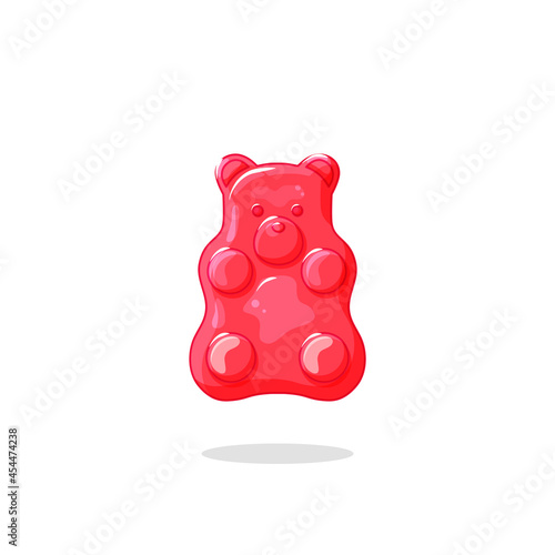 Red gummy bear on a white isolated background. Cute sweets for children. Vitamins. Vector cartoon illustration
