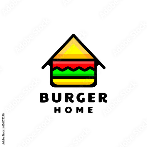 Burger combination with home in white background, vector logo design flat minimalist