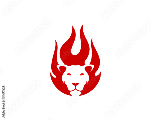 Lion head with fire hair vector illustration
