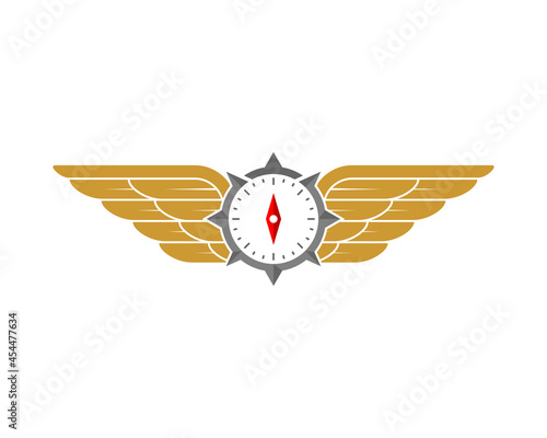 Compass with golden spread wings