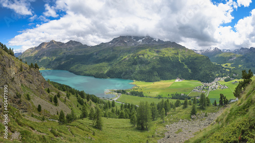 View on Sils Maria in the Engadine valley in Switzerland