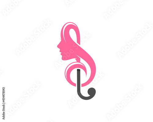Combination beauty woman with music note logo